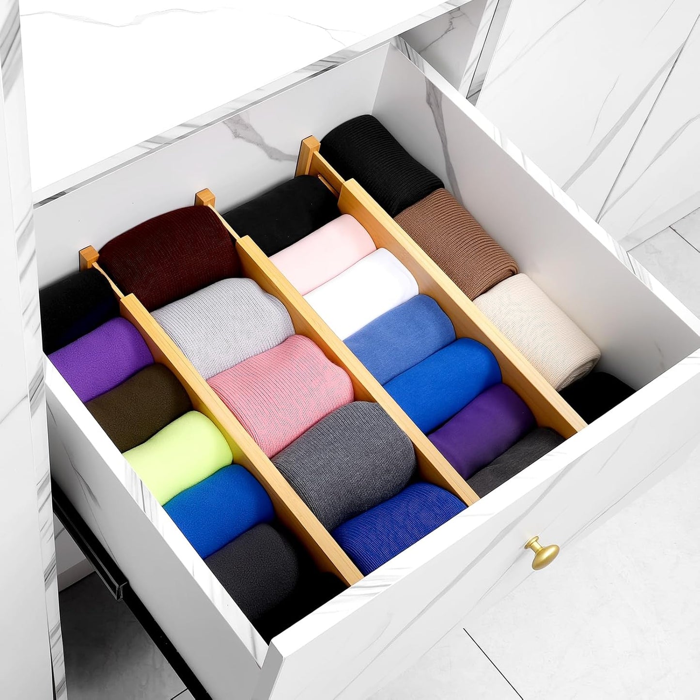 Bamboo Drawer Dividers 4 Pack, 16.4"-21.5" Expandable Drawer Organizer Separators for Kitchen, Bedroom, Dresser and office