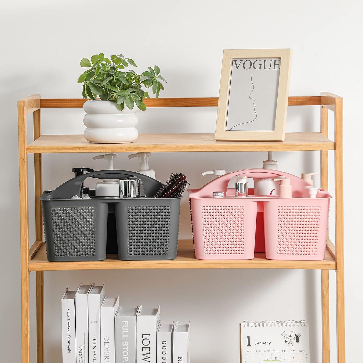 UUJOLY Plastic Portable Shower Caddy Bucket, Cleaning Shower Basket with Handle Compartments Storage Organizer for Bathroom Kitchen College Dorm Sink, Dark Grey