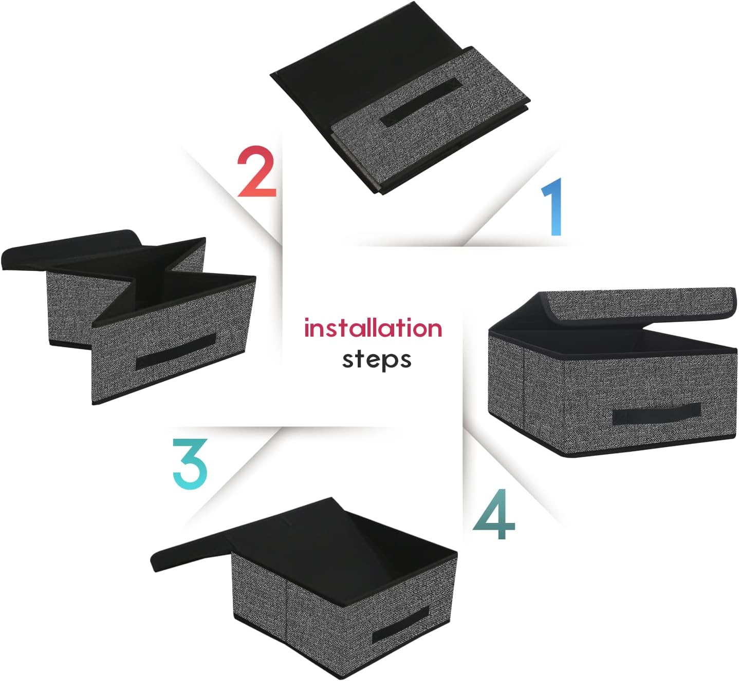 Onlyeasy Foldable Storage Bins Cubes Boxes with Lid - Storage Box Cube Cubby Basket Closet Organizer Pack of Two with Leather Handles for Closet Bedroom, 13"x13", Black, 8MXALB2P