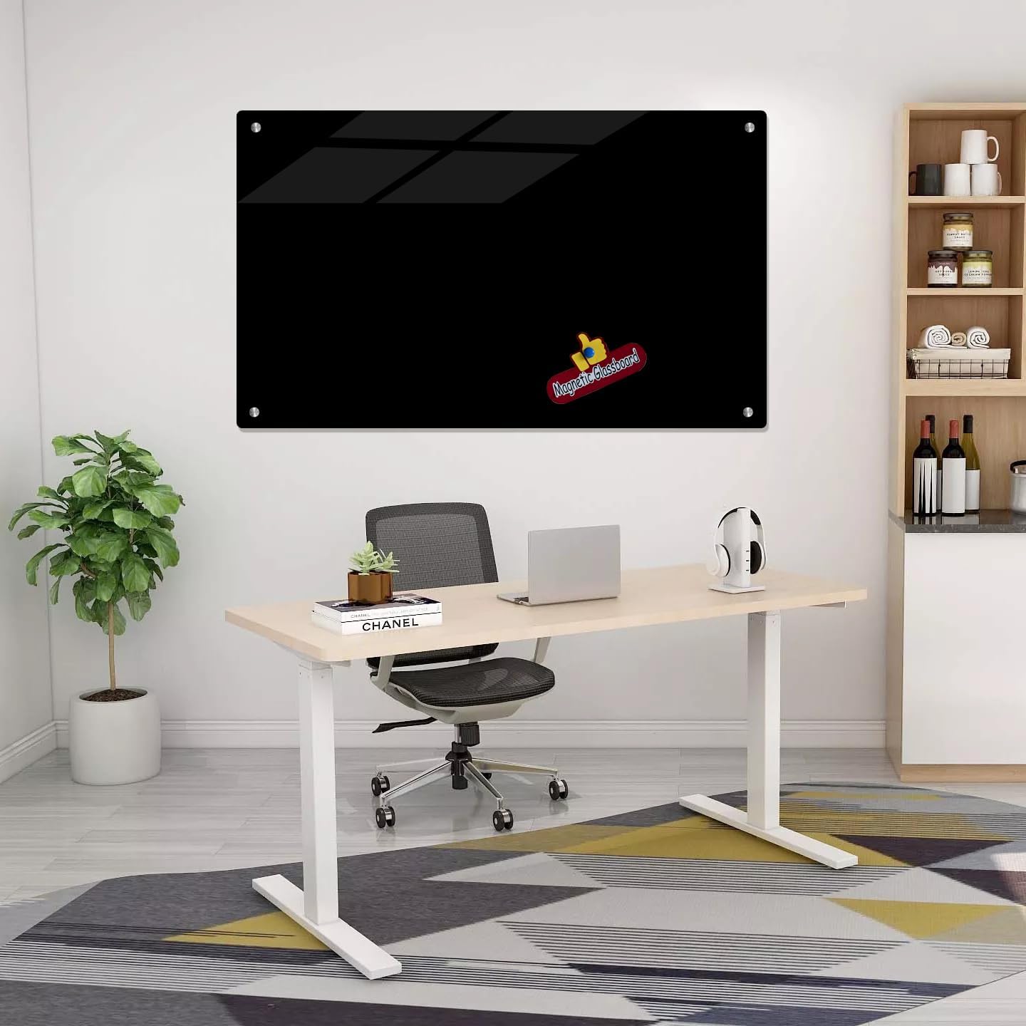 Magnetic Glass Dry Erase Board White Board Wall Mounted Whiteboard, Large Frameless White Board (Glassboard Black, 60" W x 36" H)