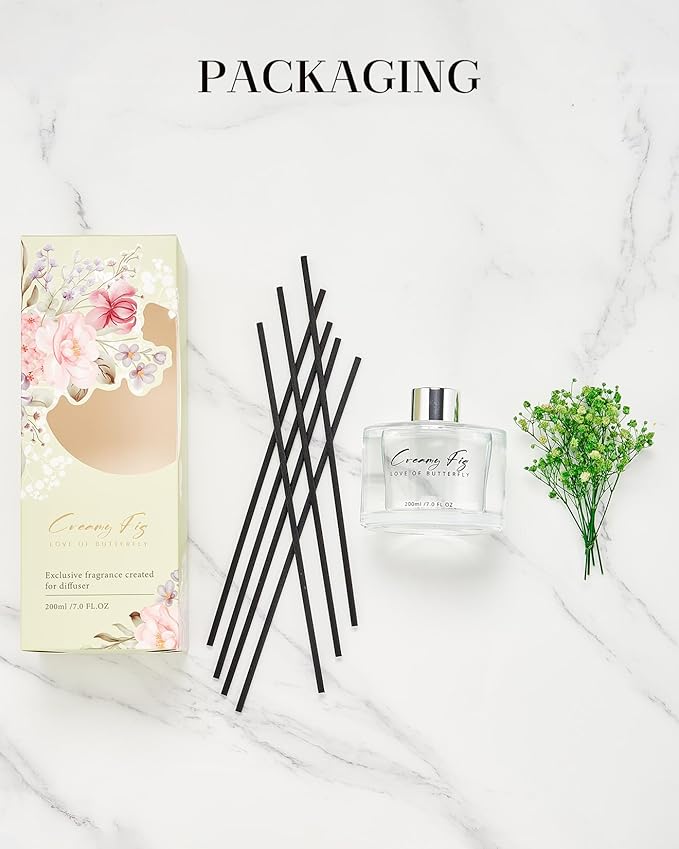 M&SENSE Reed Diffuser Set with 7 Sticks | 7.0oz Lily of The Valley & Cedarwood Scent, Flame Free Fragrance Diffuser for Guestroom Shelf, Long Lasting Floral Diffuser with Baby's Breath Flower Gifts