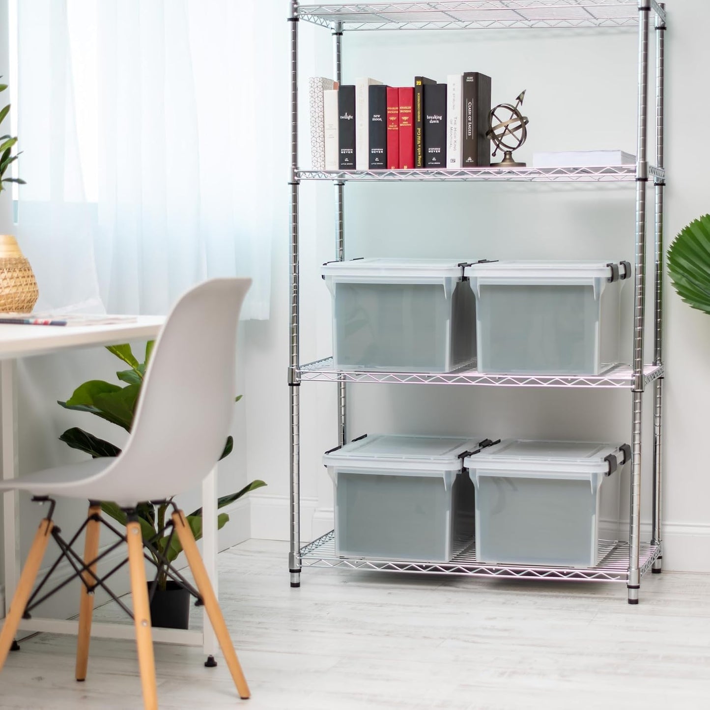 IRIS USA File Box WeatherPro File Organizer Plastic File Box for Letter/Legal File, Water Resistant Document Box, Durable Lid, Seal w/Secure Latching Buckles, Stackable, Nestable, Clear 32 Qt. 4Pack