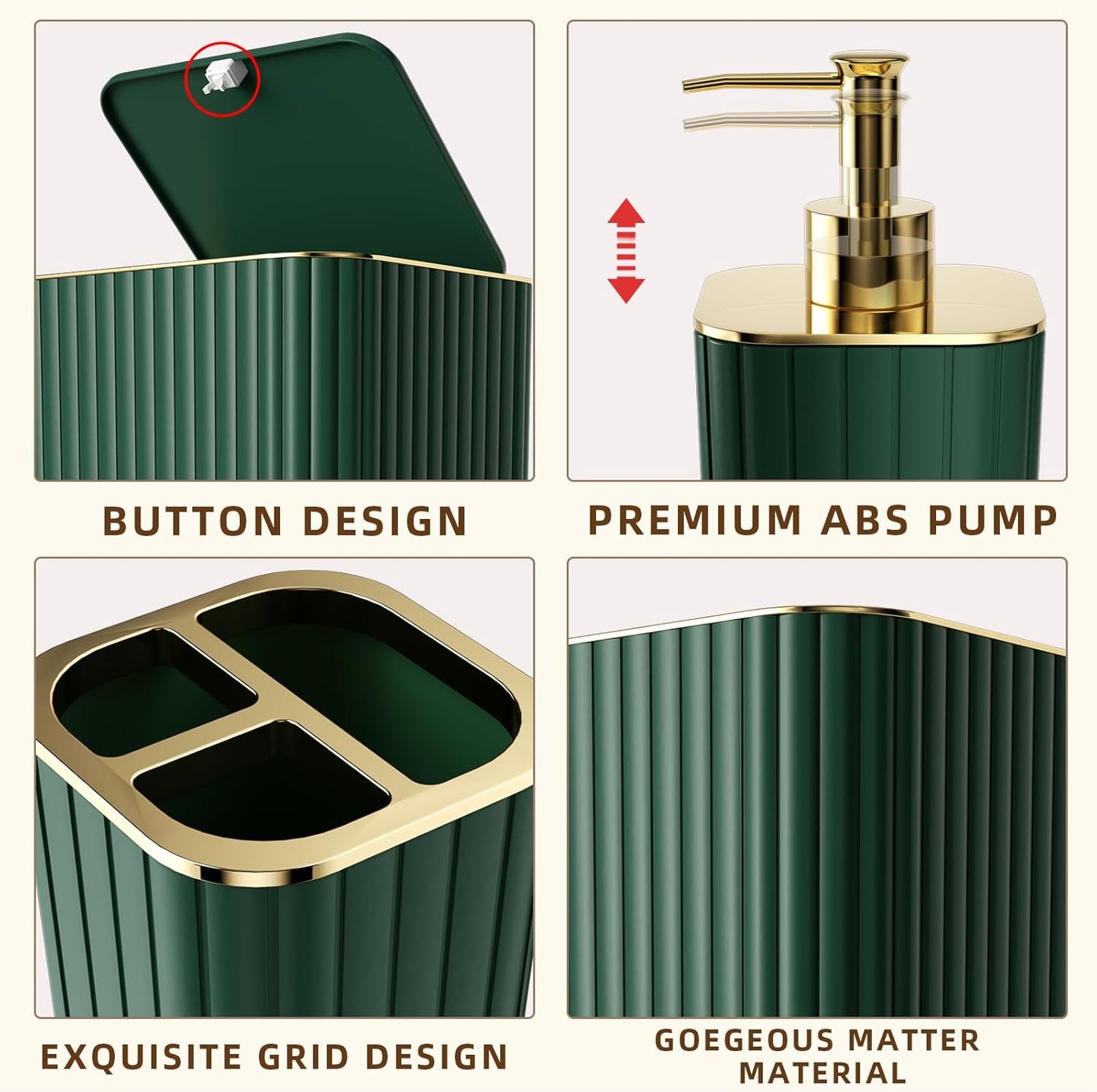 Bathroom Accessories Set - Gorgeous Green Bathroom Set, 10PC Green Bathroom Accessory Set, Bathroom Sets with Toilet Brush, Bathroom Trash Can