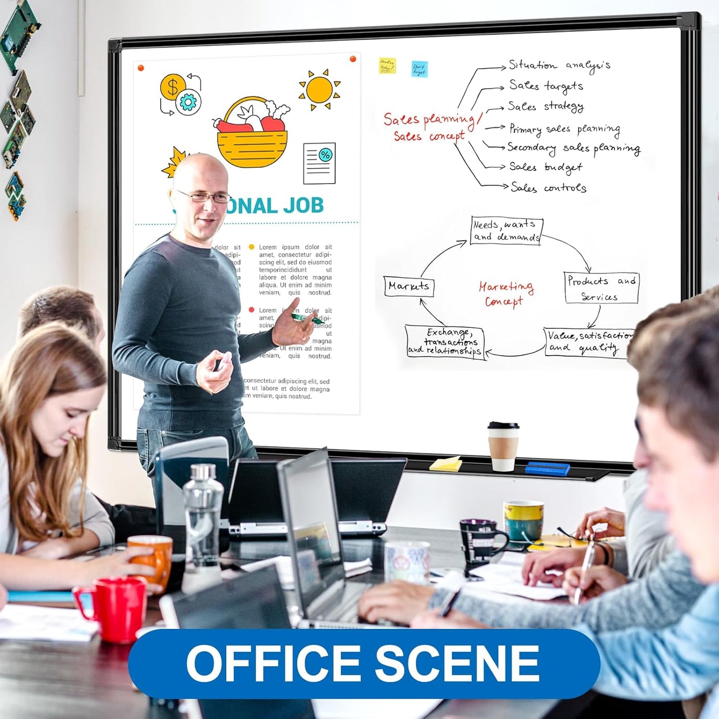 H-Qprobd Large Magnetic White Board Dry Erase Whiteboard with Black Aluminum Frame, 60"X40" Hanging White Boards for Wall with Long Pen Tray, Presentation Board for Office Classroom Home