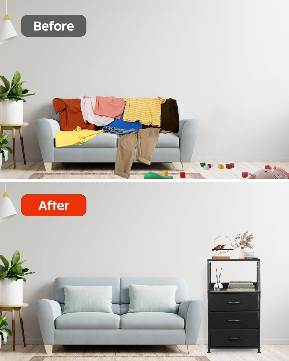 Dresser for Bedroom, Fabric Nightstand Tall Dresser & Chests of Drawers with 3 Drawers, Vertical Organizer Storage Tower Unit for Bedroom, Hallway, Entryway Black