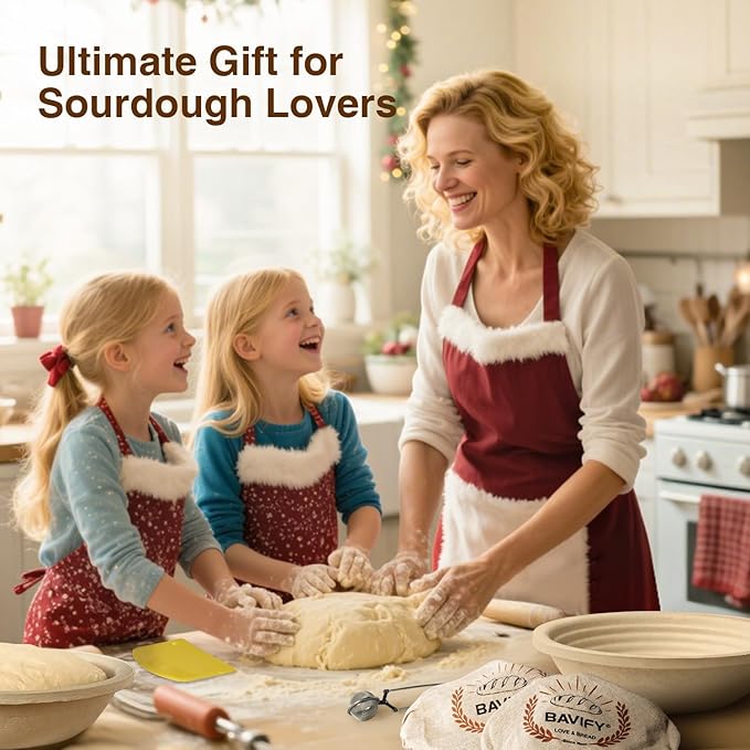 Wood Pulp Banneton Bread Proofing Basket Set, 9" 2.2LB Round Sourdough Banneton Basket Kit, Sourdough Bread Making Tool Baking Supplies with Proofing Bowl, Cover, Dough Whisk, Lame, Scraper