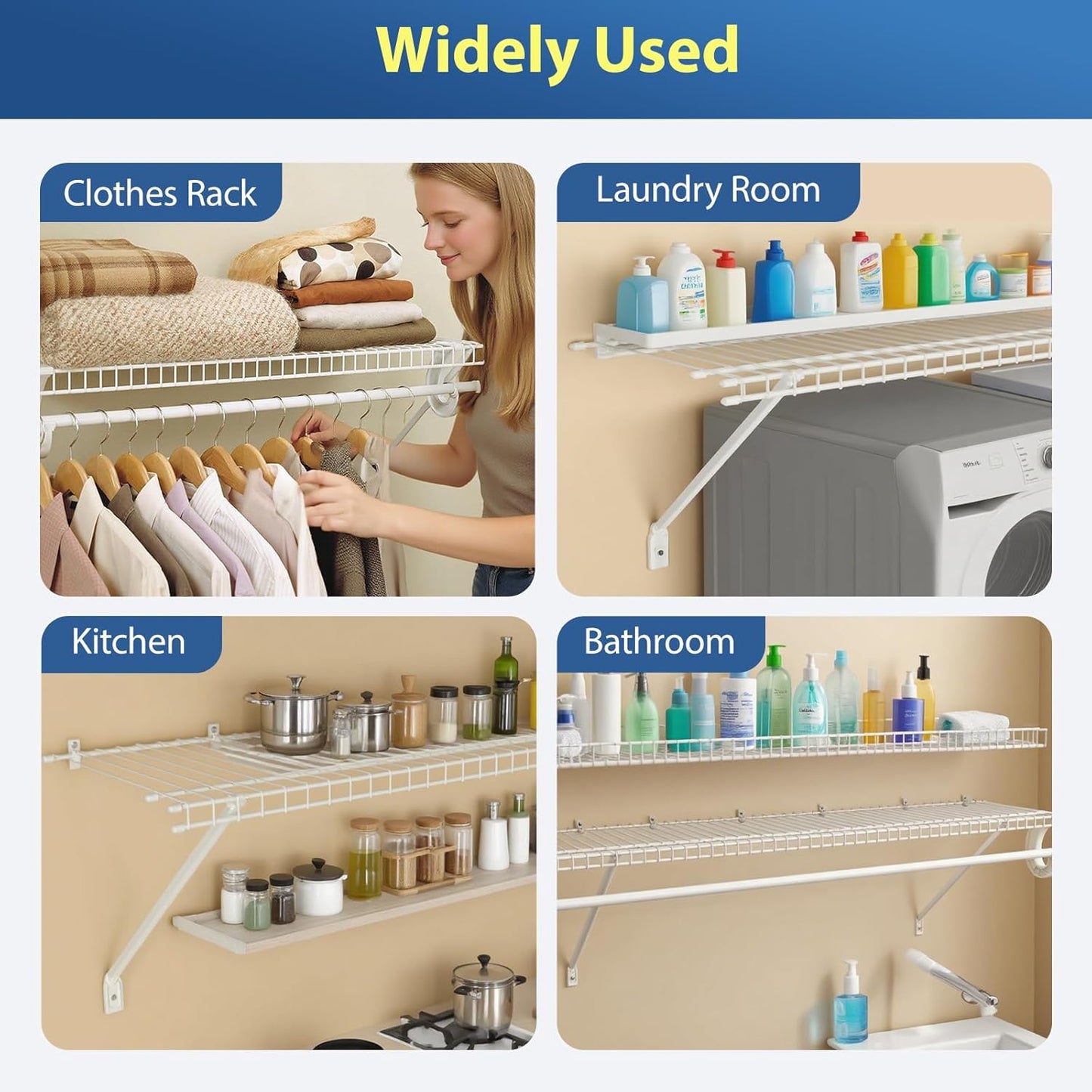 AZEAM 3 Pack 12 Inch Wire Shelf Brackets, Closet Shelf Brackets, Closet Wire Shelving with Anchors and Screws Suitability for Wardrobe and Laundry Room Shelves Installation