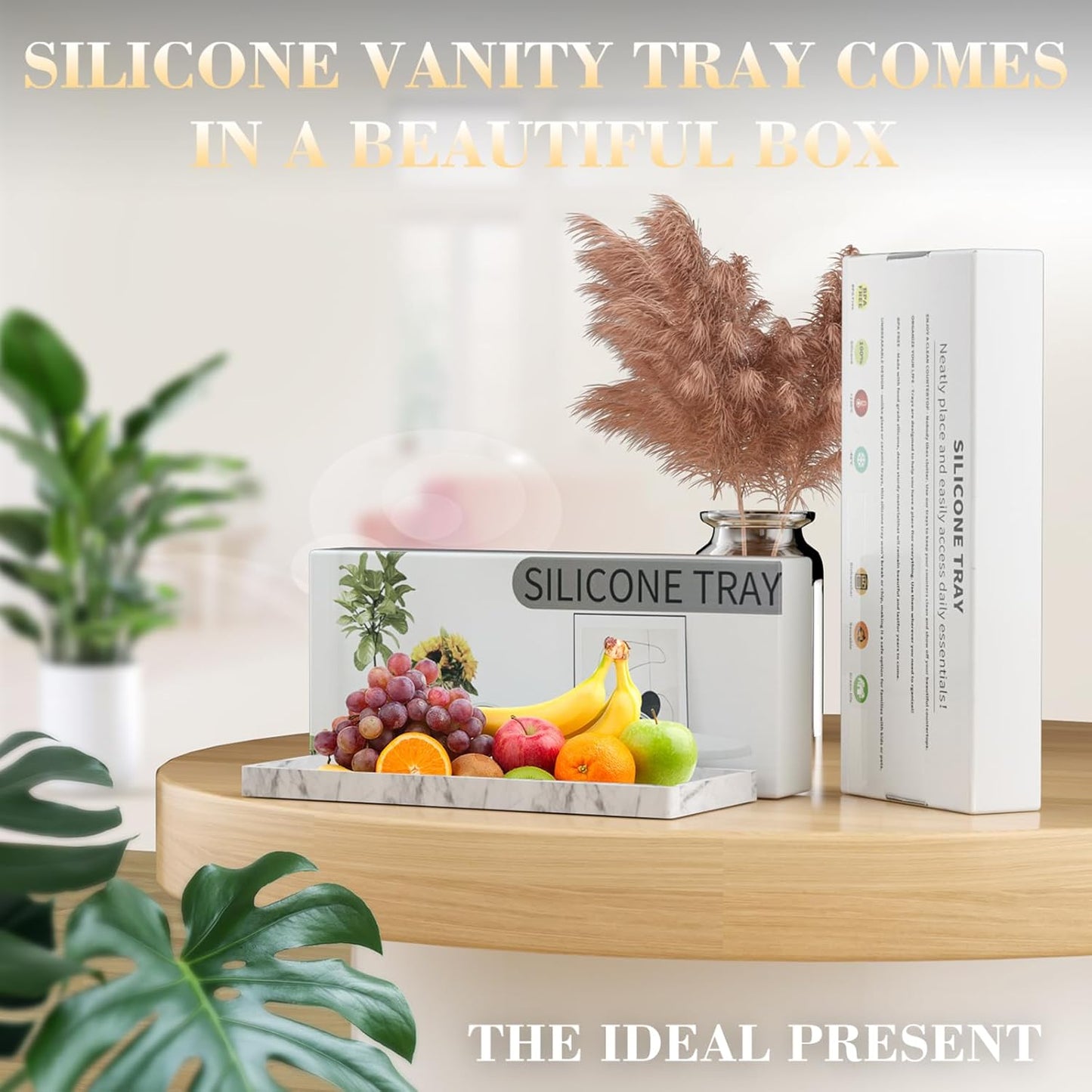 BBK Bathroom Vanity Tray 11.8 in- 2 Pack(Large) Silicone Bathroom Tray for Counter, Perfume Key Trinket Ring Tray, Decor Soap Dispenser Countertop Tray for Kitchen Sink Organization(Faux Marble Look)