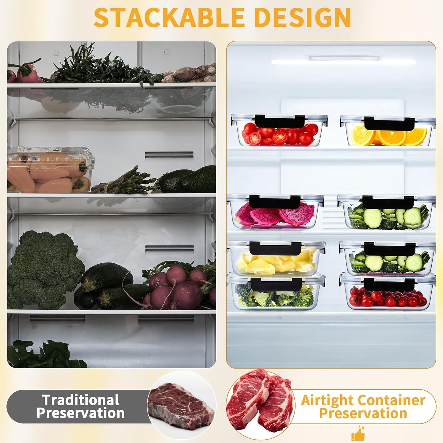 6 Pack 36 OZ Glass Food Storage Containers with Lids, Glass Meal Prep Containers set, Airtight Lunch Containers with Lids, Microwave, Oven, Freezer and Dishwasher Safe