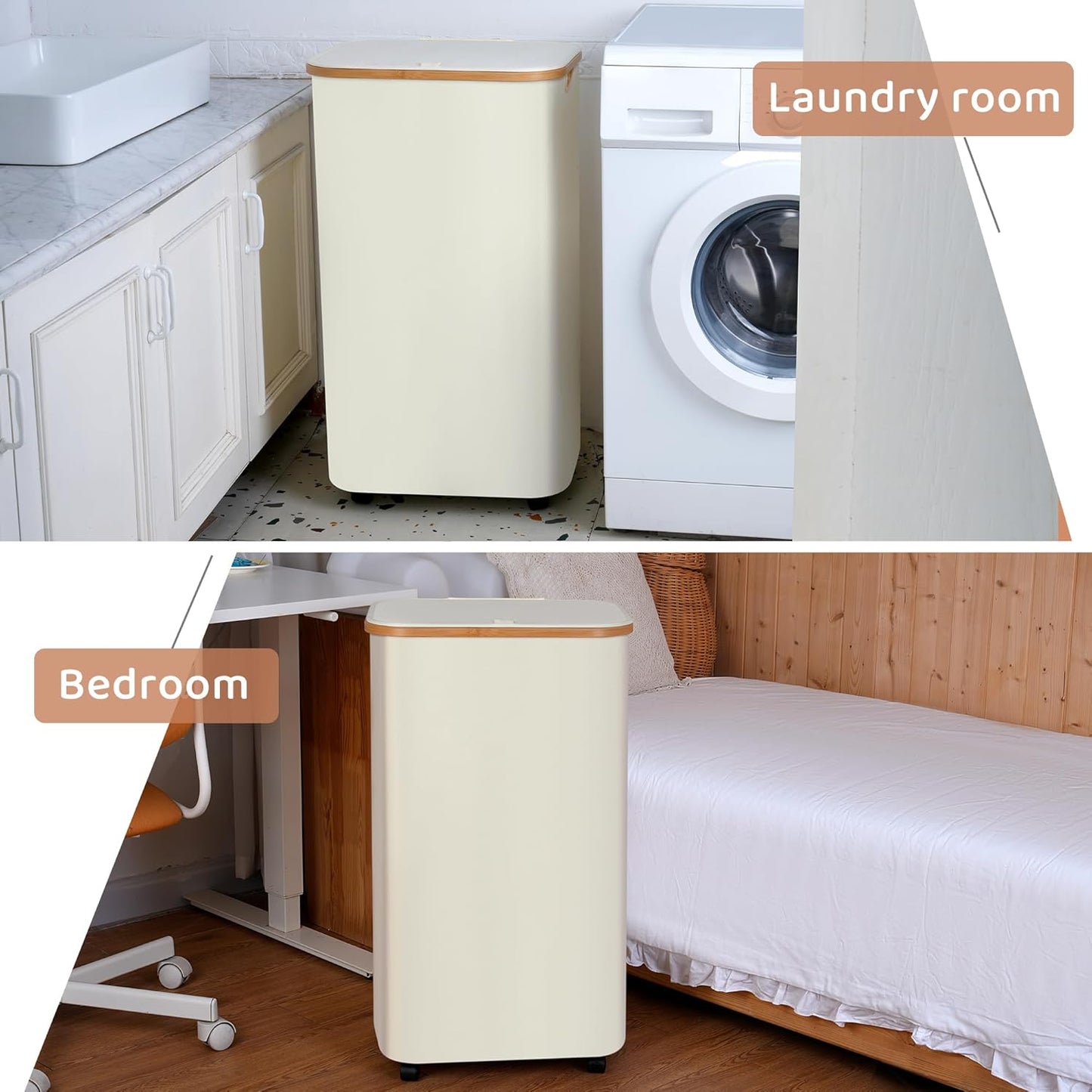 Laundry Basket with Wheels, 110L Beige Clothes Hamper for Laundry, Laundry Hamper with Lid and Inner Bag, for Laundry Room, Bedroom, Dormitory Storage,Beige
