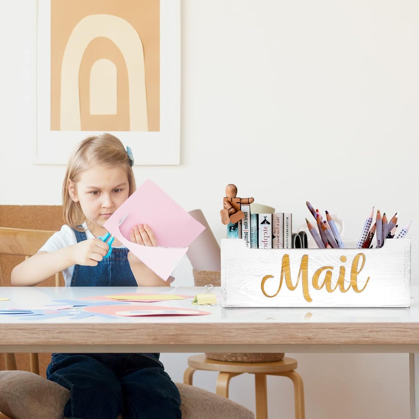 Mail Holder Countertop - Mail Organizer Countertop, Mail Holder Box for Desk, Letter Holder, Mail Tray, Mail Basket for Counter, Rustic Wooden Mail Storage Organizer Wall Mounted