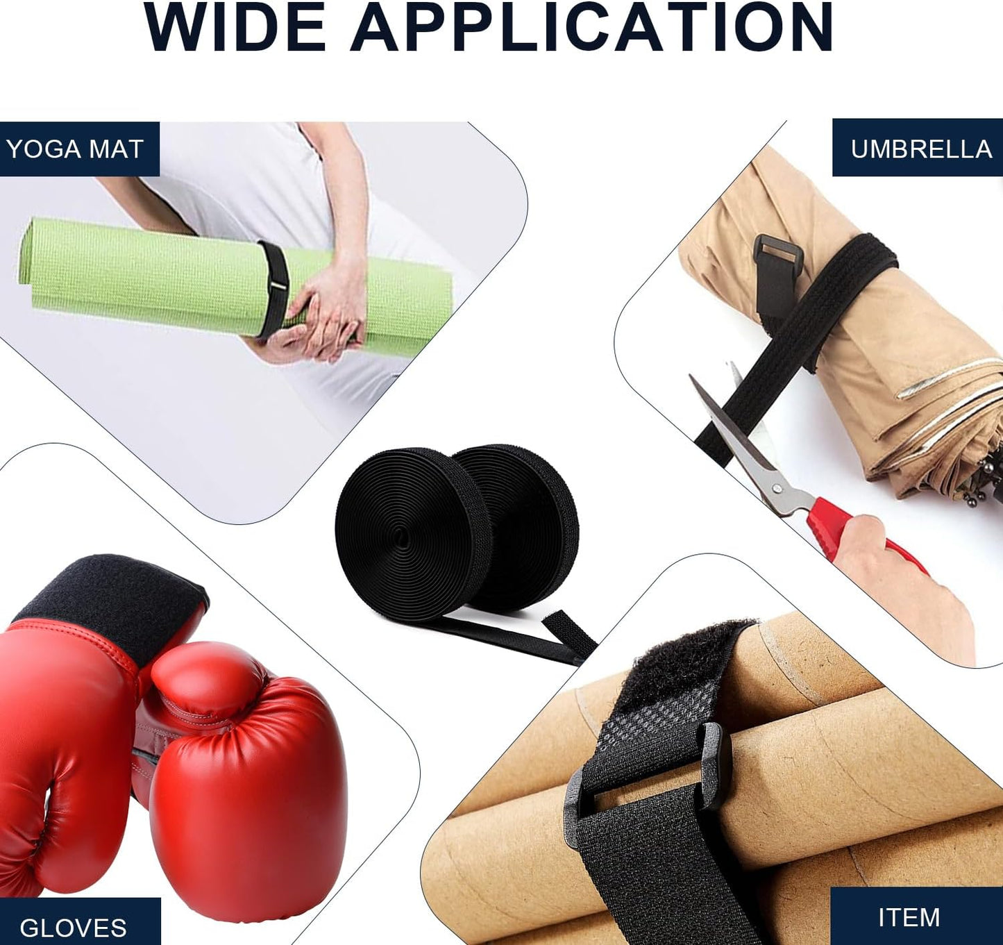 Hook and Loop Cable Straps 1" x 16.5 Ft with 24 Buckles Adjustable Fastening Reusable Nylon Securing Cord Cinch Strap Ties Free Cut for Cable Management RV Workshop DIY (Black)