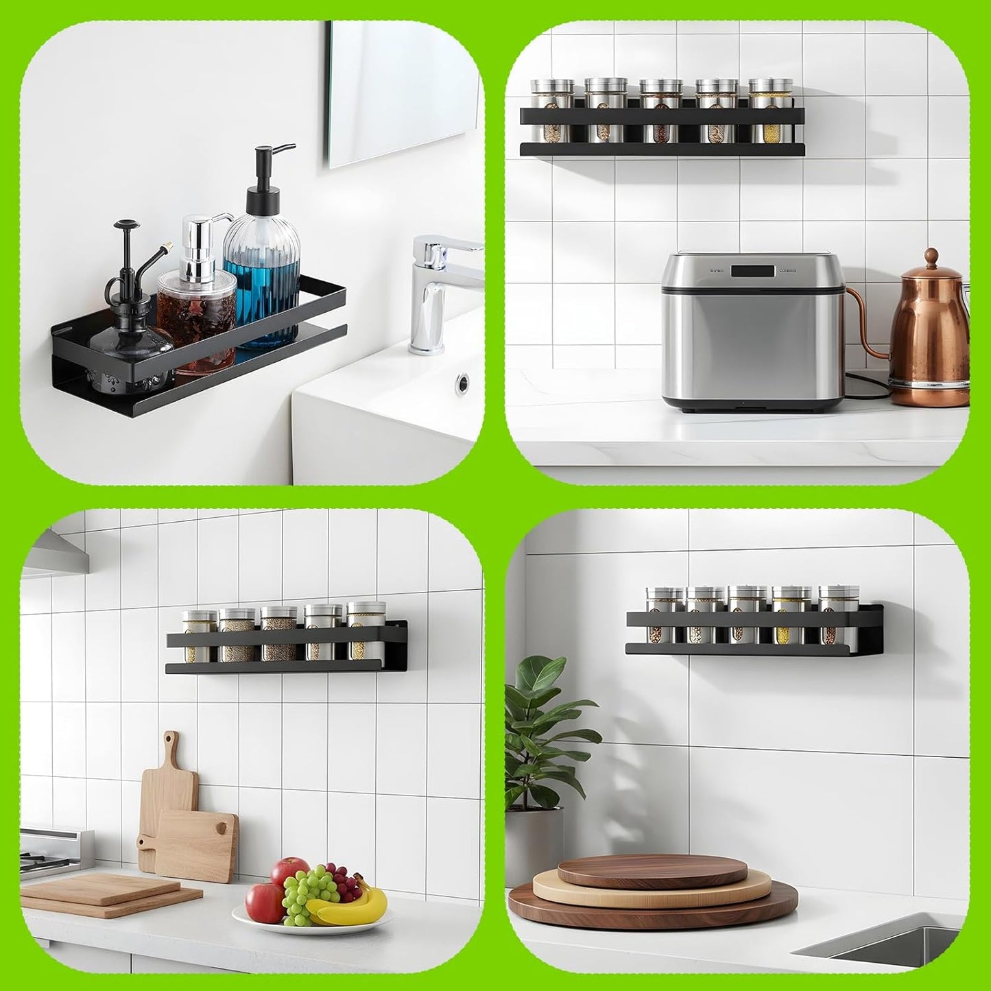 Yolev 2 Pieces Hanging Shower Head Caddy, Rustproof Bathroom Shower Shelf Organizer Wall Mounted Floating Stainless Steel Shelves Nail-Free Wall Mounted Spice Rack for Kitchen(11.81 Inch)