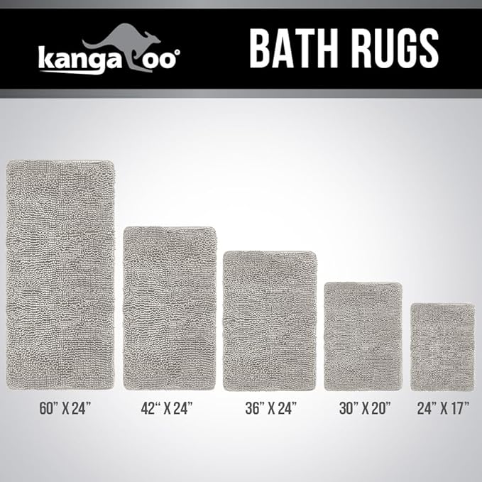 KANGAROO Bathroom Rugs, Chenille Soft Absorbent Bath Rug, Shaggy Shower Mat, Quick Dry Machine Wash Bathmat, Plush Carpet Mats for Tub, Bathtub and Room Home Decor Accessories, 30x20, Light Blue