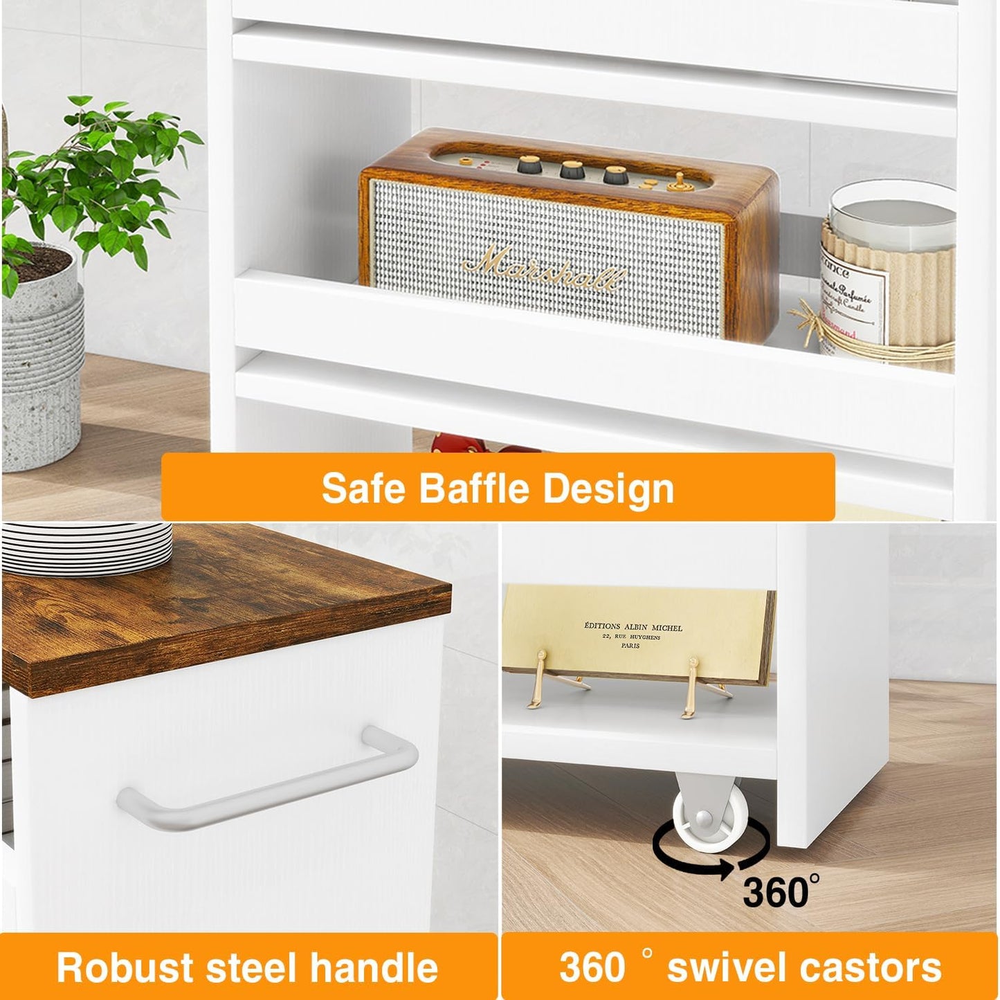 IBUYKE Slim Storage Cart 7.9" W, Rolling Kitchen Storage cart on Wheels for Small Spaces, 4-Tier Laundry Cart with Handle, Slide Out Utility Cart for Kitchen, Bathroom, Laundry,White UWST005W-L