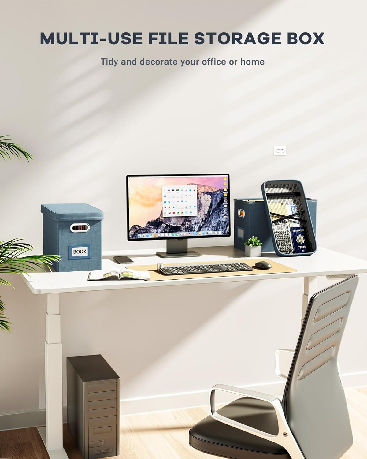 Oterri File Organizer Box with Lid, Hanging Filing File Box with Mesh Pocket, Document Organizer Box for Letter Files, Portable Storage Box with Smooth Sliding Rail for Office&Home (1 PCS, Dark-blue)