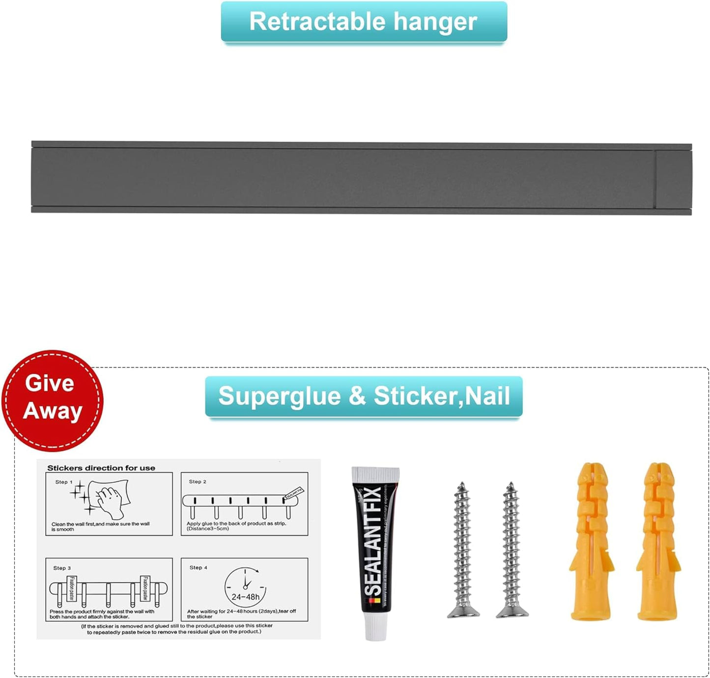 Wall Mounted Drying Rack - No Drill Installation, Space Saving Foldable Clothes Rack for Laundry Room, Dorm, Apartment,RV, Closet. Heavy Duty & Rustproof Aluminum Alloy (Gray)