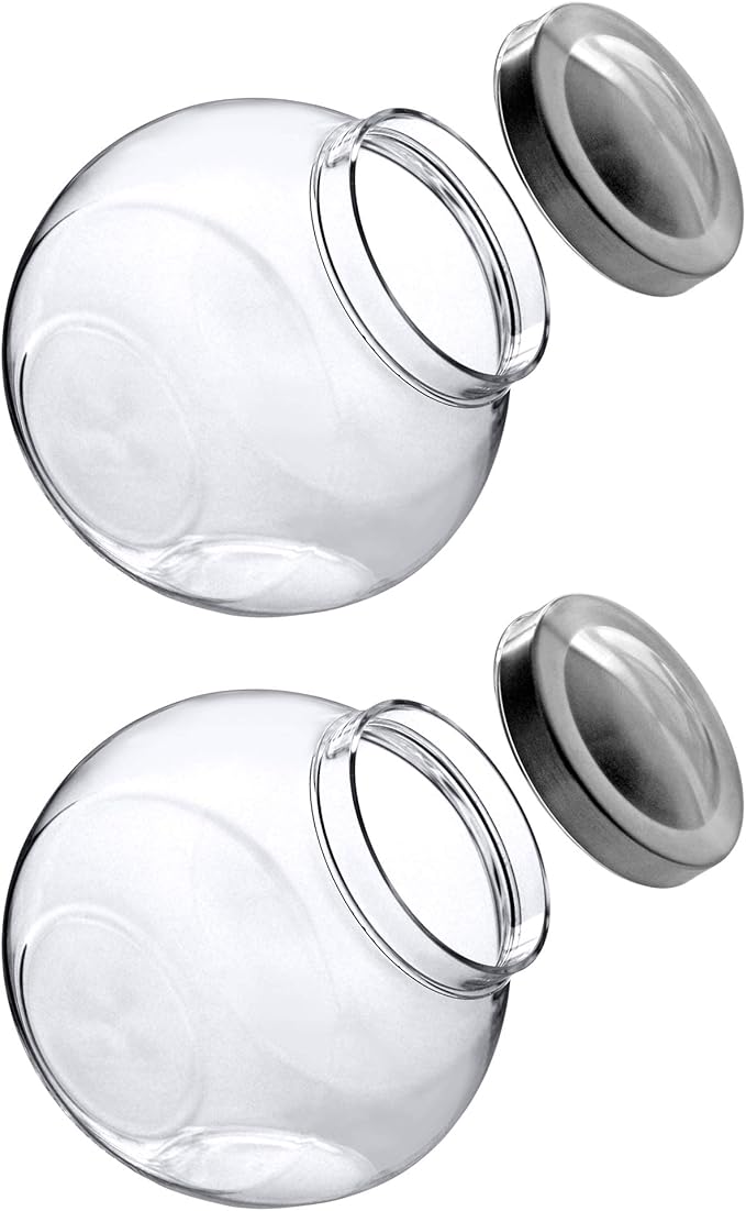 Amazing Abby - Sweet Caroline - 2-Pack 75-Ounce Plastic Candy Jar with Stainless Steel Lid, Cookie Jar, Apothecary Jar, BPA-Free, Shatter-Proof, Great for Candy Buffet, Decorative Display, and More