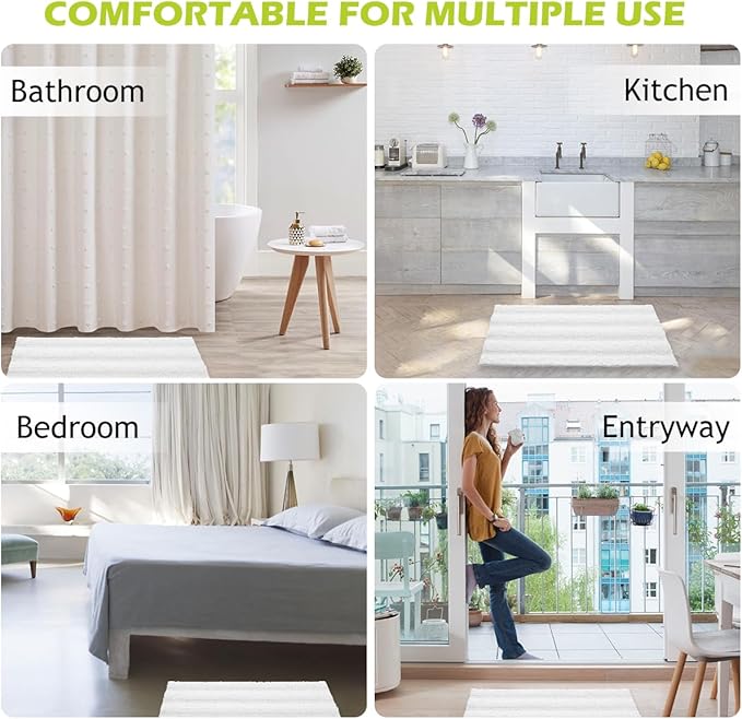 KGORGE Bathroom Rugs - Super Soft Bath Mat Non-Slip Plush Carpet Runner for Tub, Washable Absorbent Microfiber Chenille Floor Carpet for Door Way Kitchen, Pure White, 60" x 24", 1 Piece