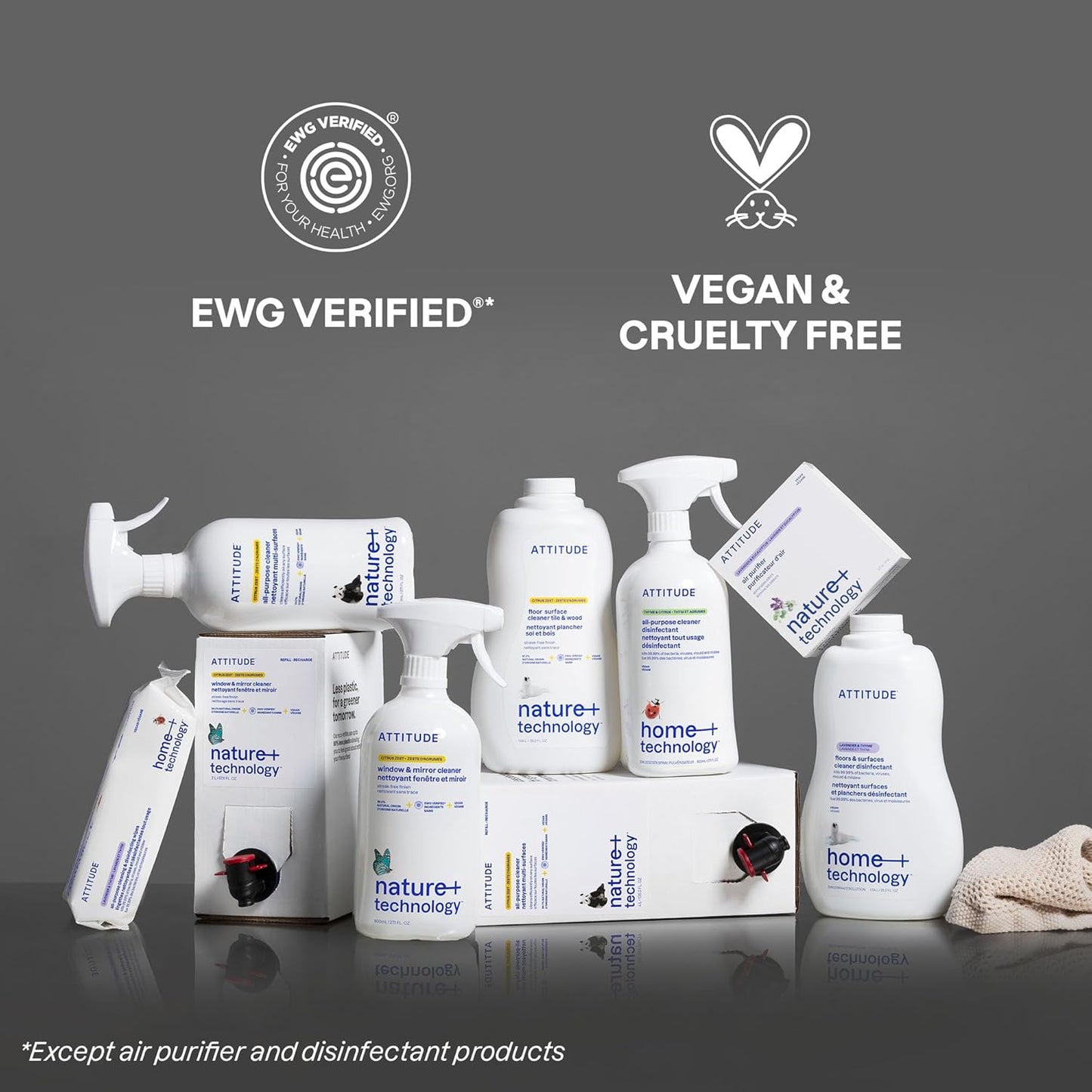 ATTITUDE All Purpose Cleaner Spray, EWG Verified, Vegan, Made with 94% Plant-Based Ingredients, Streak-Free for Kitchen, Bathroom, Glass & More, Lavender, 27.1 Fl Oz (Pack of 3)