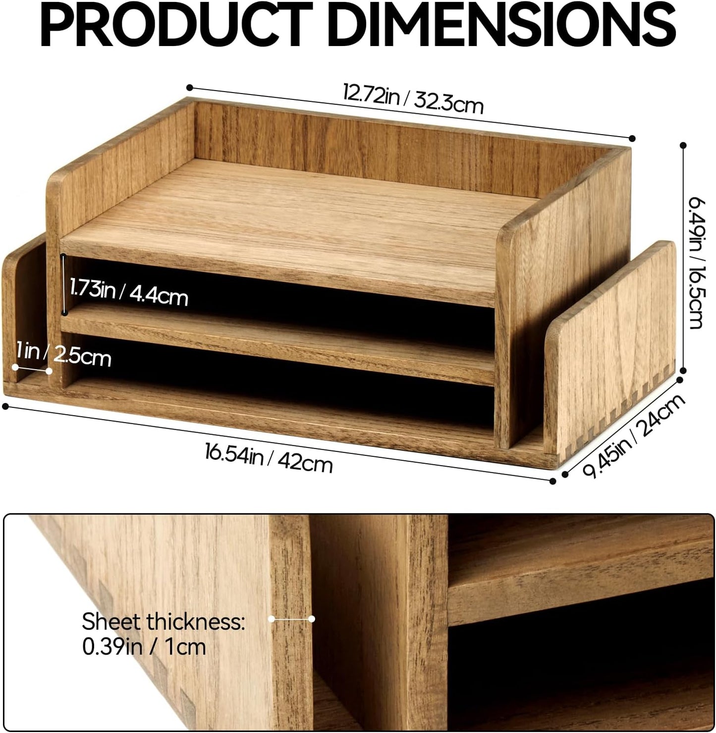 KIRIGEN Wood Desk Organizer 5 Trays - Desktop Document Letter Tray for Folders, Mail,File -Nature 3-Tier Office Mail Sorter Organizer Rack/Telephone Stand/Document Holder Dark Brown(2TP-DBR)