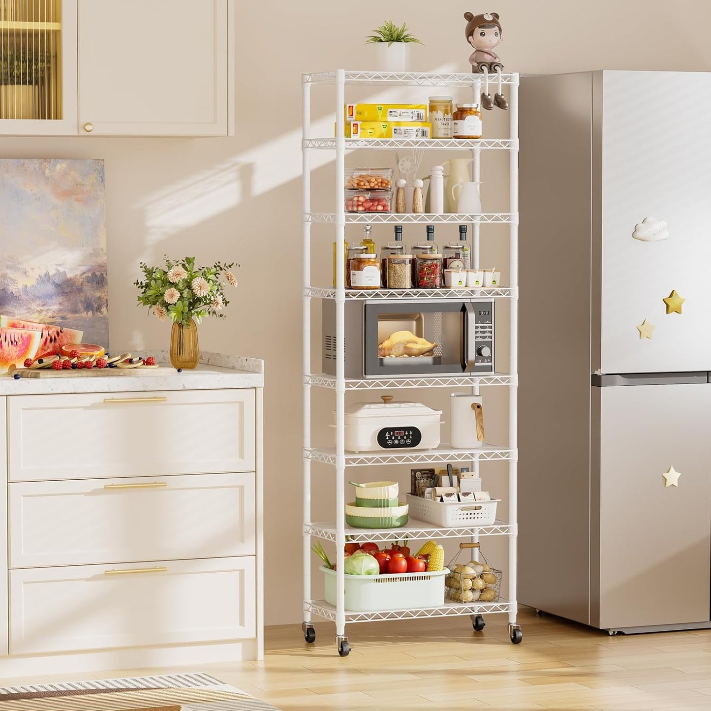 SINGAYE 8 Tier Shelf Organizer Storage Metal Shelves Garage Wire Shelving Unit Pantry Rack Adjustable Standing Storage for Kitchen Closet Laundry Bathroom Pantry 12" D x 22" W x 74" H White