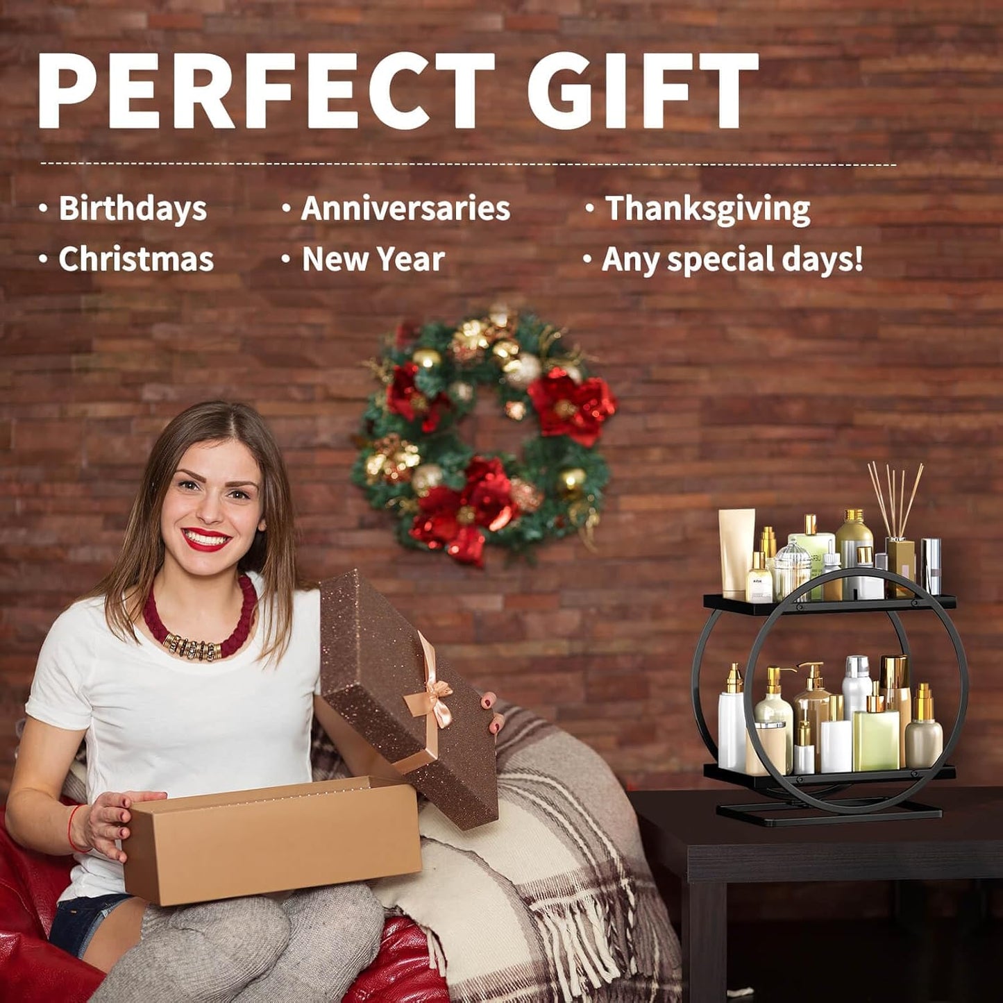 Bathroom Counter Organizer, Black Perfume Organizer for Dresser, 2 Tier Bathroom Organizer Countertop, Vanity Makeup Organizers, Skincare Display Tray for Bathroom Sink Storage