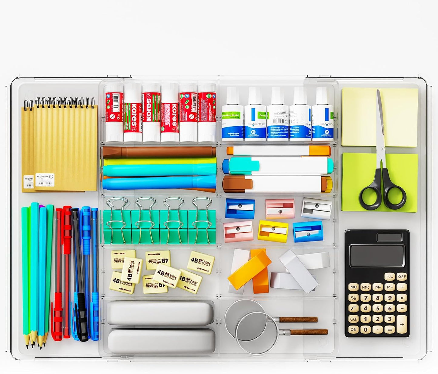 Yieach Large Expandable Desk Drawer Organizer Tray for Office Supplies and Accessories With 12 Adjustable Compartments,Office Drawer Organizers for Pencil,Pen and Kitchen Junk Drawer Organizer,Clear