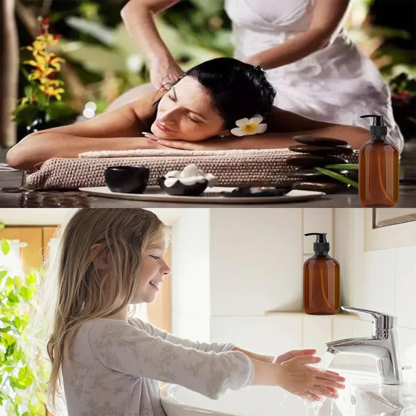 10 Ounce/300ml Pump Bottle Dispenser, Shampoo Pump Dispenser Hand Soap Dispenser Bottles for Bathroom, Kitchen Sink, Lotion, Hand Soap Dispenser, 2-Pack Brown