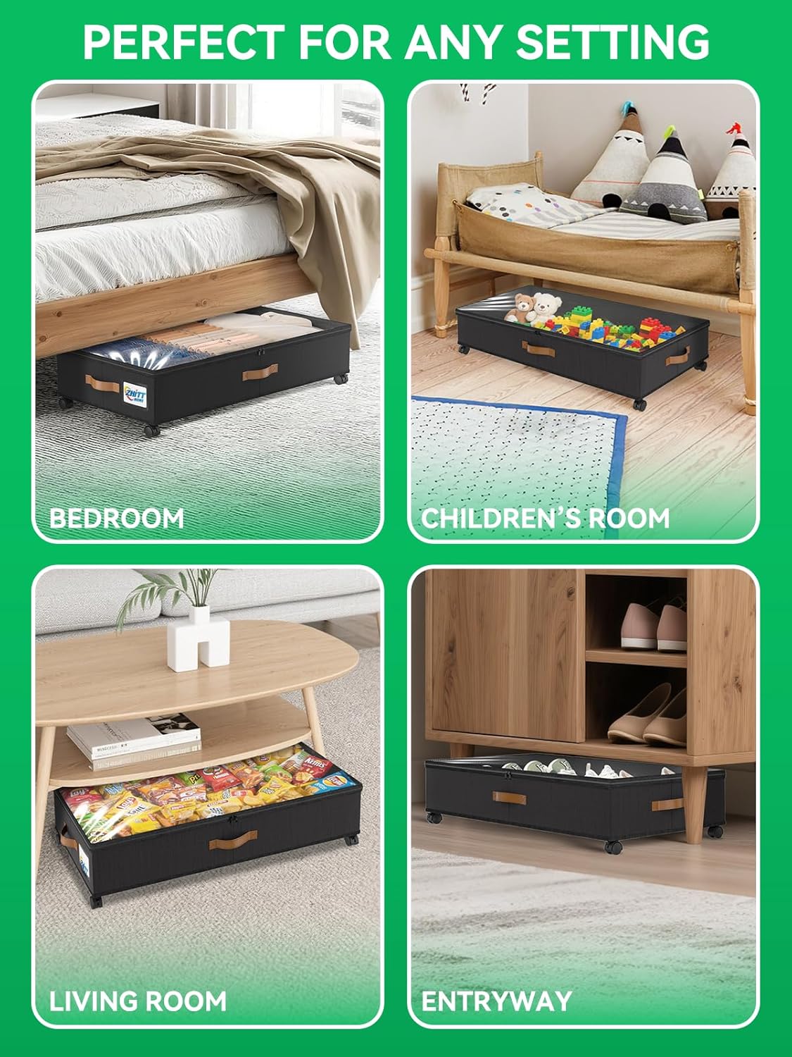 Under Bed Storage with Wheels, Upgraded Scalable Under Bed Storage Containers with Lids, 2Pack Underbed Storage Organizer Rolling Bins for Shoes Clothes