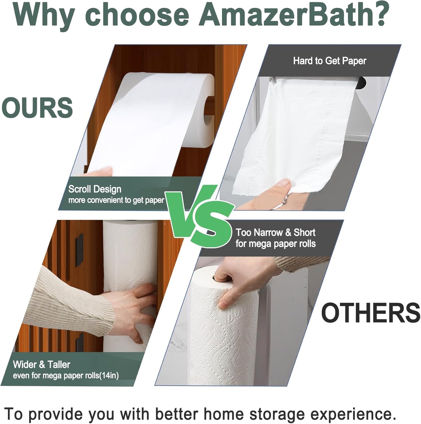 AmazerBath Bamboo Toilet Paper Holder with Storage, Bathroom Toilet Paper Storage Cabinet, Small Bathroom Storage Cabinet for Small Spaces, Slim Bathroom Storage Cabinet, 33x7.3x6.5 Inches, Brown