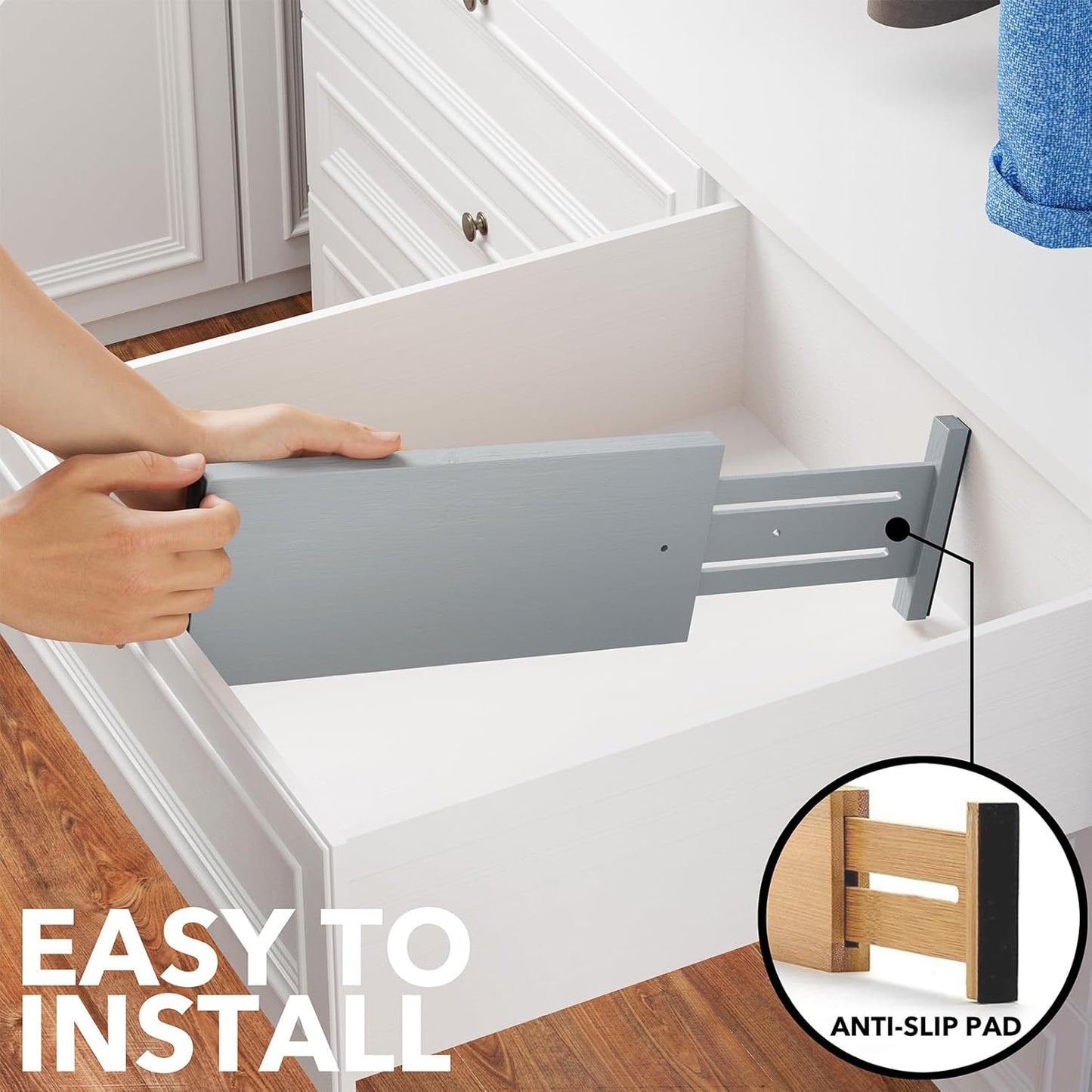 SpaceAid Bamboo 4 Pack Dresser Drawer Dividers, 4.65“ High Adjustable 12.5“-17” Drawer Organizers, Expandable Organization for Clothing, Clothes, Dressers, Gray