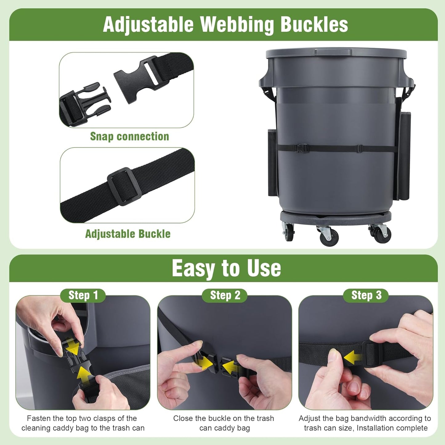 4PCS Trash Can Caddy Bags Fit 32-55 Gallon Garbage Bin, Garbage Bin Caddy Bag with 13 Pockets Compatible with Brute & Uline, Commercial Cleaning Supplies Organizer Bag & Janitorial Duties(4PCS)