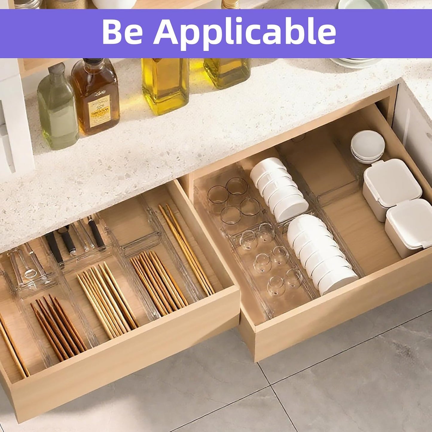 4 pcs Invisible Drawer Divider 10-20'' Adjustable Drawers Organizers for Kitchen Utensils, Bedroom, Dresser, Office Organization and Storage