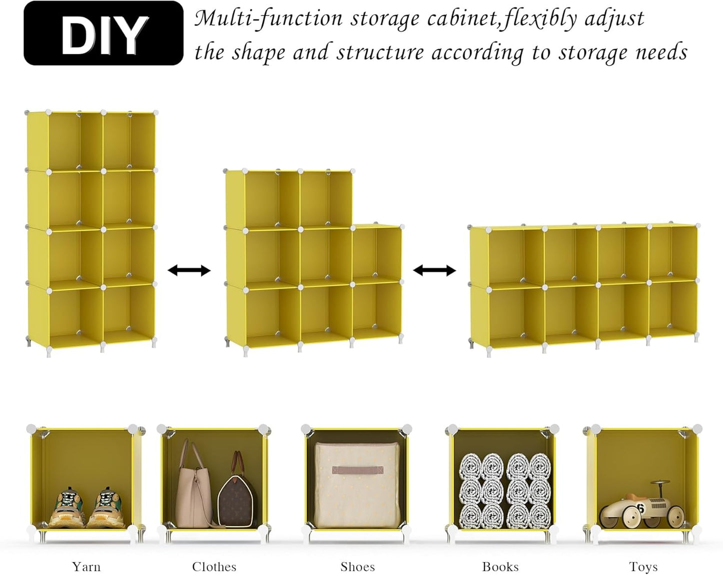AWTATOS Cube Storage Organizer, 8 Cube Closet Organizers and Storage, DIY Stackable Bookshelf Plastic Clothes Organizer Shelving for Bedroom, Home, Yellow