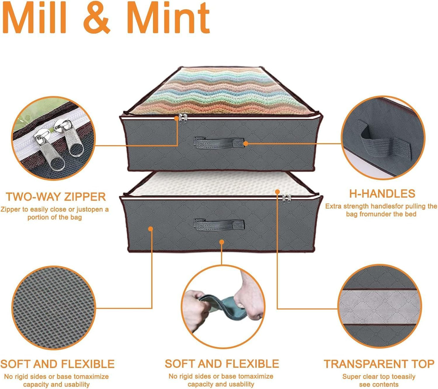 90L Under Bed Storage Containers, Closet Organizers and Storage Bins, Foldable Underbed Storage Bags for Blankets, Towels, Comforter, Sweaters, Linen Sheets, Wrapping Paper (Black, 4 Pack)