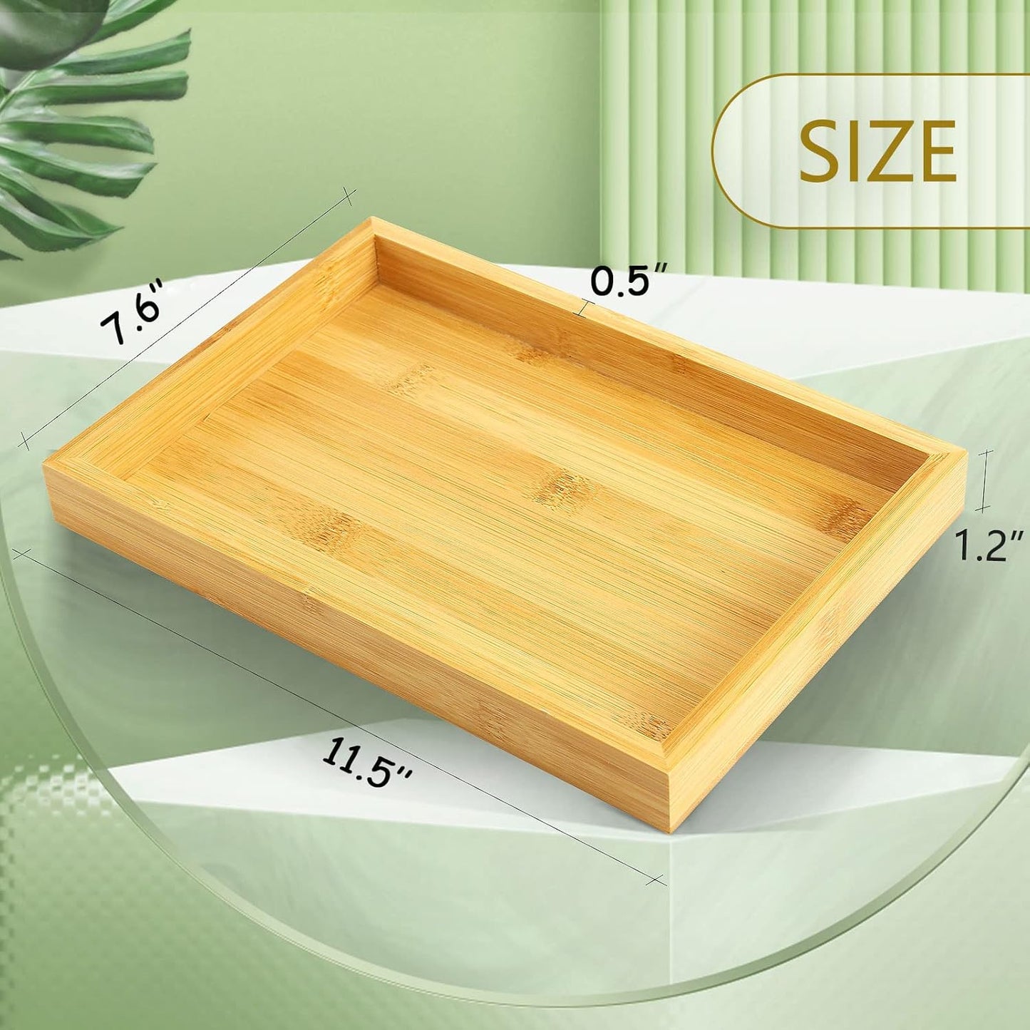 Natural Bamboo Vanity Tray, Sink Tray, Smooth and Thick Wooden Tray for Toilet Tank and Bathroom Counter Top, Kitchen Decor Wood Holder and SPA Home, 11.5x7.6x1.2 inches