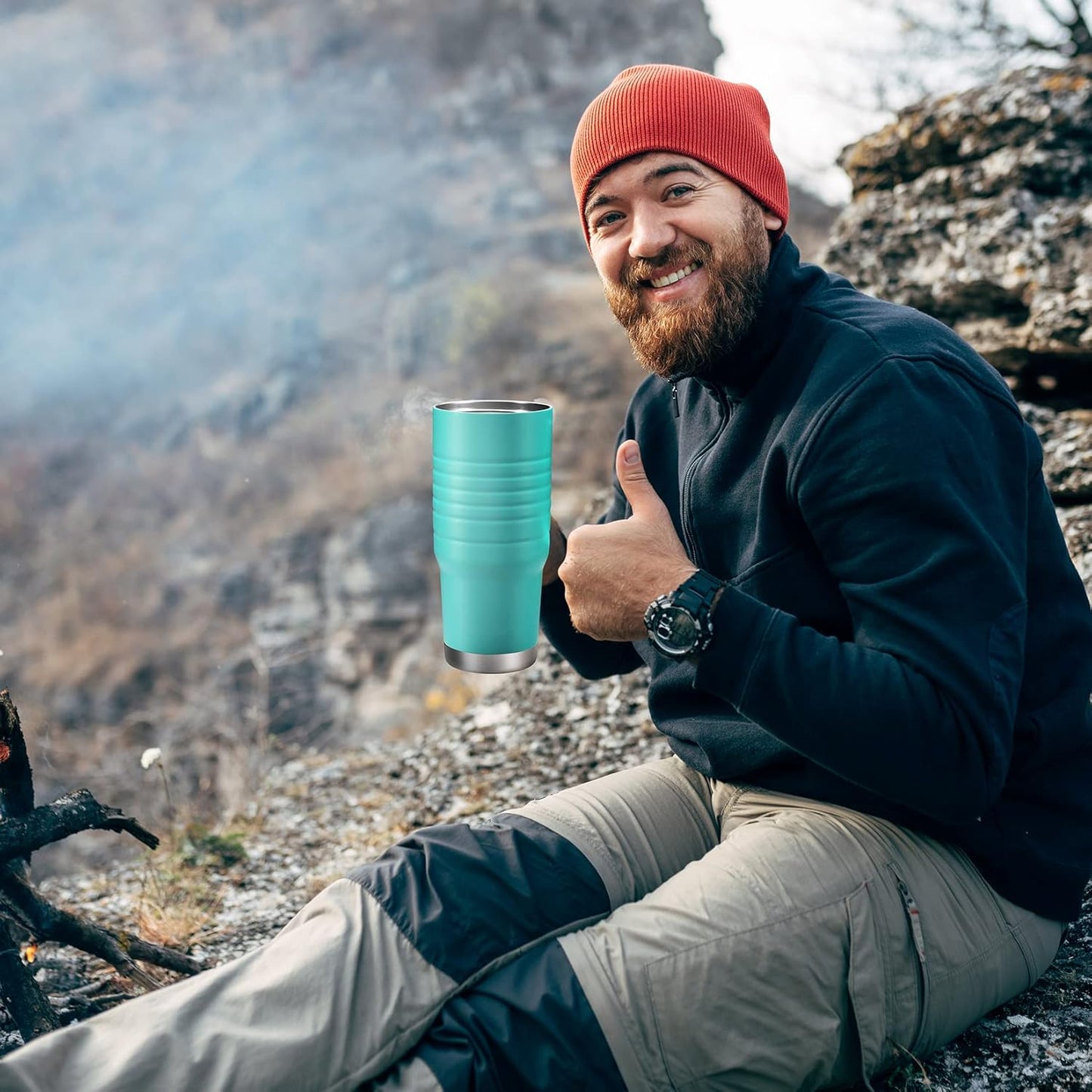 HAUSHOF 24 oz Travel Mug with Handle, Stainless Steel Vacuum Insulated Coffee, Double Wall Travel Mugs with Leakproof Lid, BPA Free