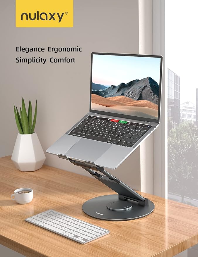 Nulaxy Telescopic 360 Rotating Laptop Stand for Desk Adjustable Height Swivel Pull Out Design Ergonomic Laptop Riser Standing Desk Converter Fits All 10-17" Laptops Computer MacBook, Gray