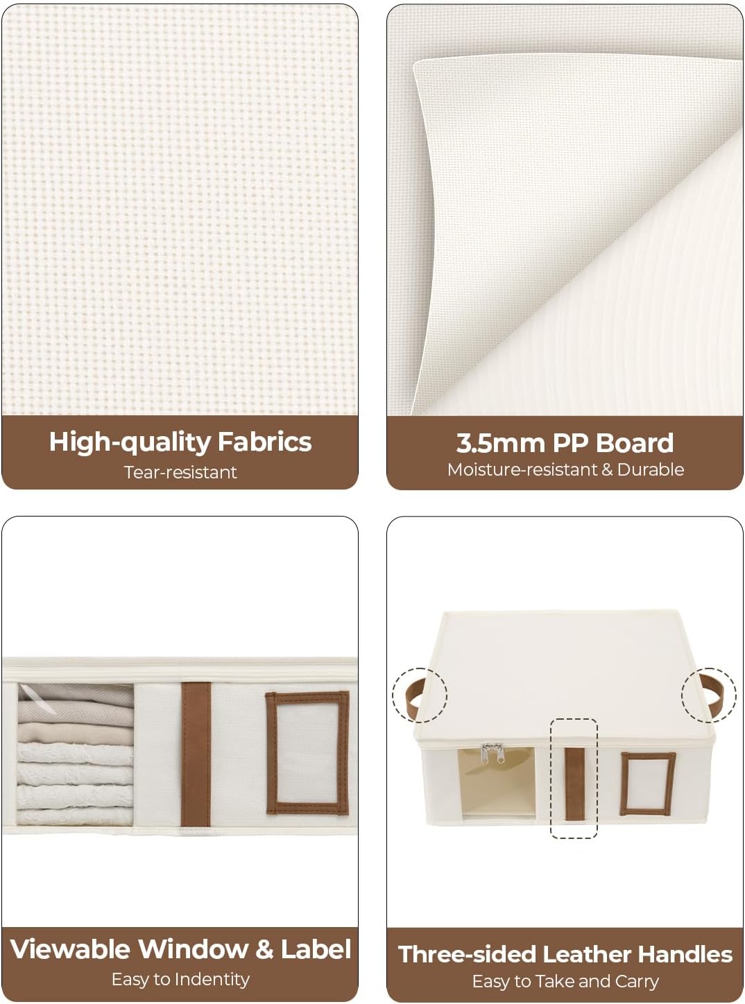 StorageWorks 4-Pack Bed Sheet Organizers and Storage, Foldable Bedsheet Holder for Linen Closet, Bedding Container with Handle, Beige, 15" D x 12¾"W x 5½"H