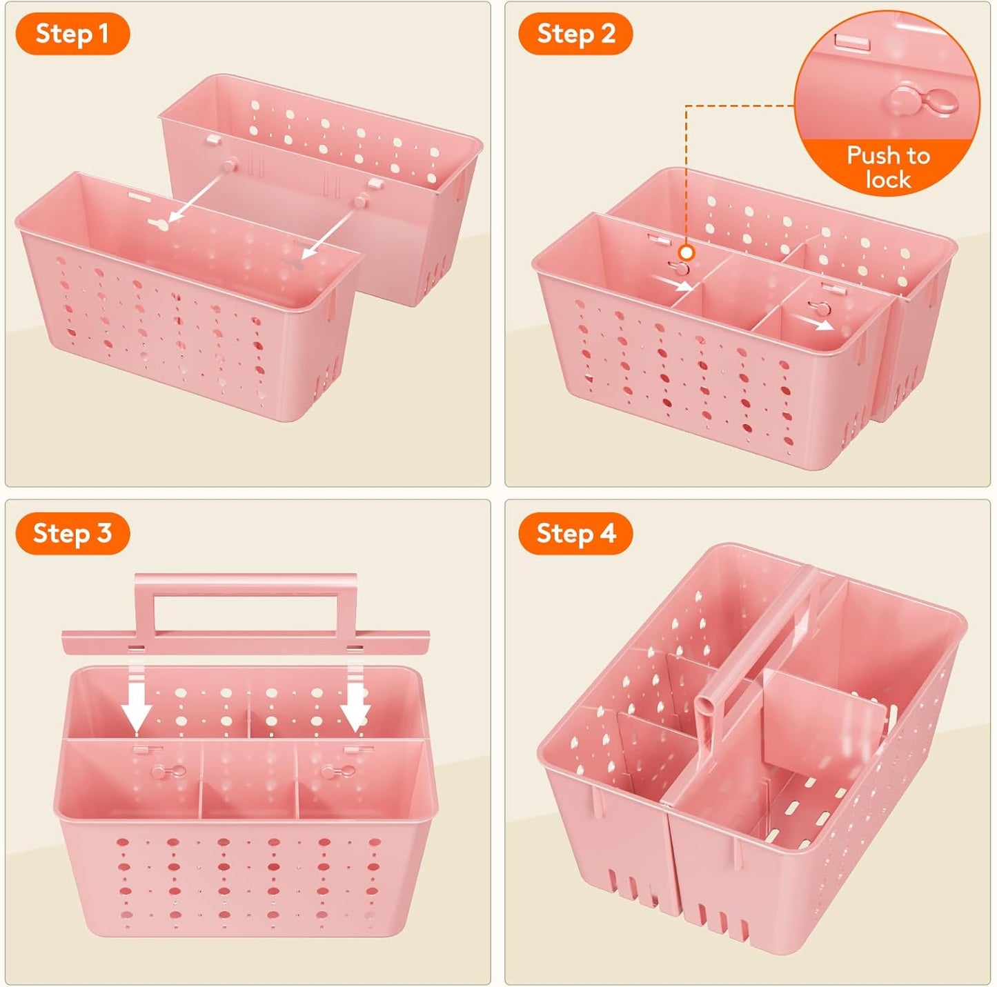 Lifewit Portable Shower Caddy with Handle, 1 Pcs Plastic Shower Caddy Dorm with Holes, Clean Organizer Basket for Bathroom, College, Dorm Room Essentials, Pink