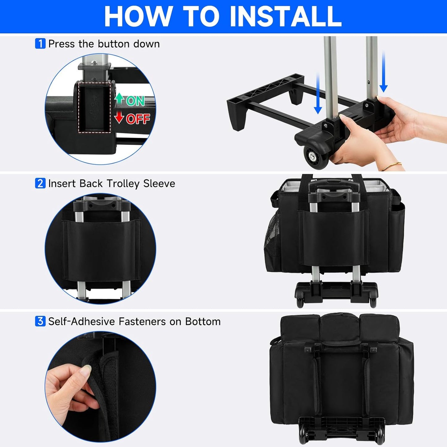 Large Rolling Cleaning Caddy Bag with Detachable Trolley,Cleaning Cart on Wheels with Shoulder Strap,Cleaning Supplies Organizer for Housekeepers,Black