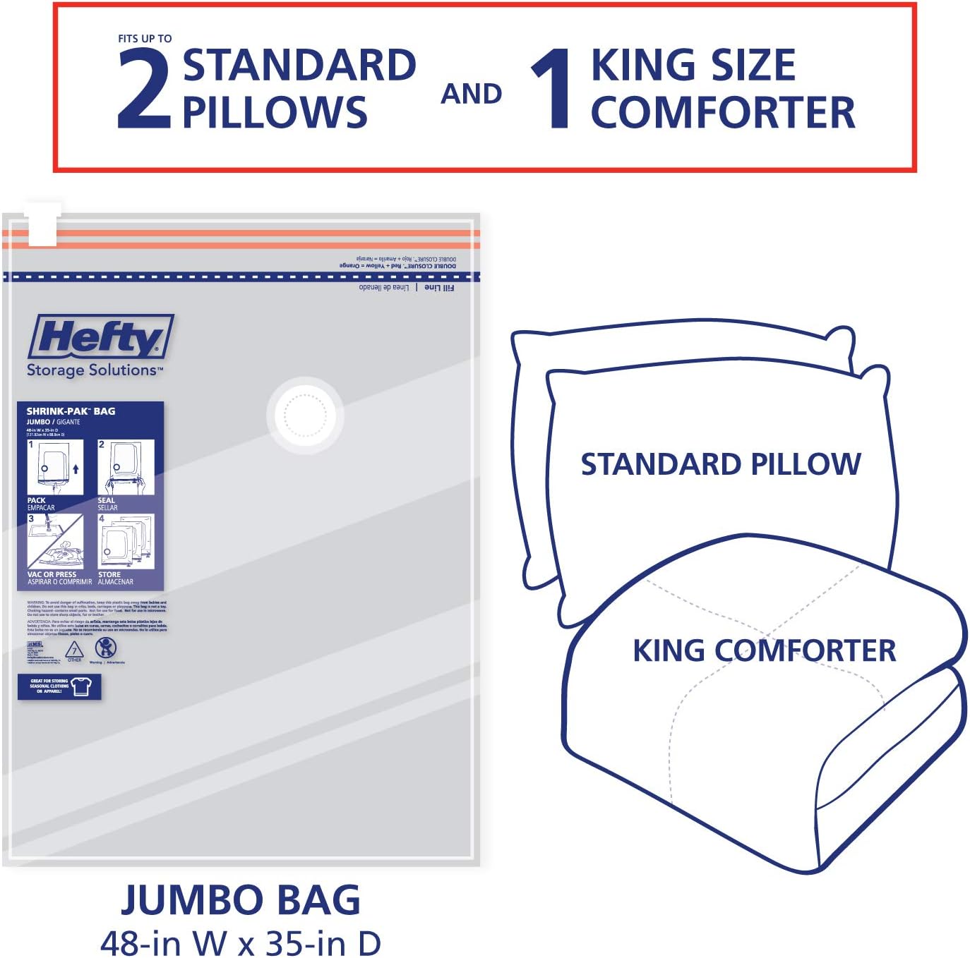 Shrink-Pak Space Bags Vacuum Storage Bags for Bedding Jumbo Compression 3 Pack Clear for Comforters Blankets (3 Jumbo/Bedding Solo)