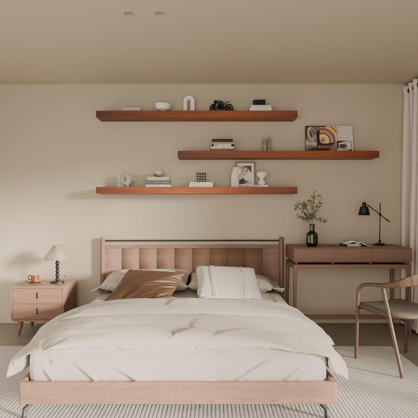 Floating Shelves for Wall, 72 Inch Extra Long Brown Wall Shelves, Set of 3, Hanging Invisible Brackets Floating Shelves for Living Room,Bedroom,and Kitchen (Brown, 3T72IN)