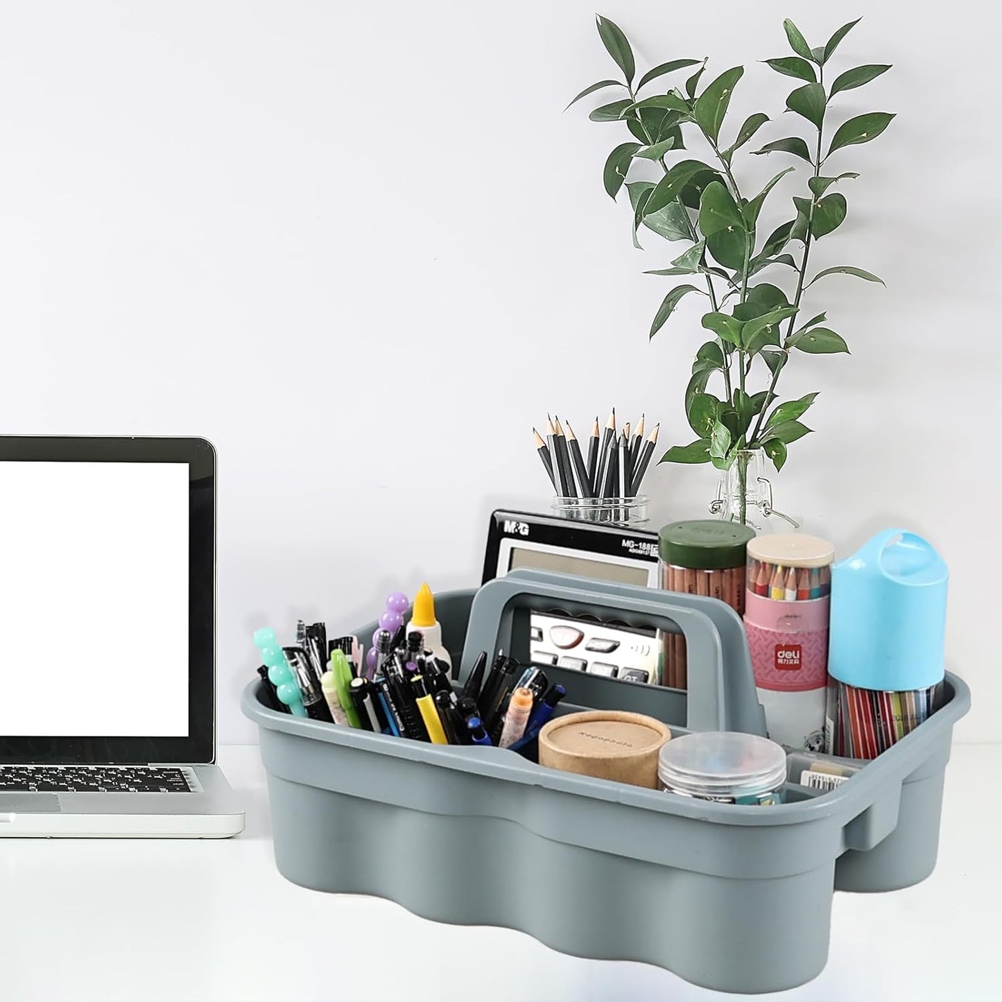 Anbers 6 Pack Plastic Caddy for Cleaning Products, 2 Compartment Storage Caddy Basket with Handle, Dark Gray Blue