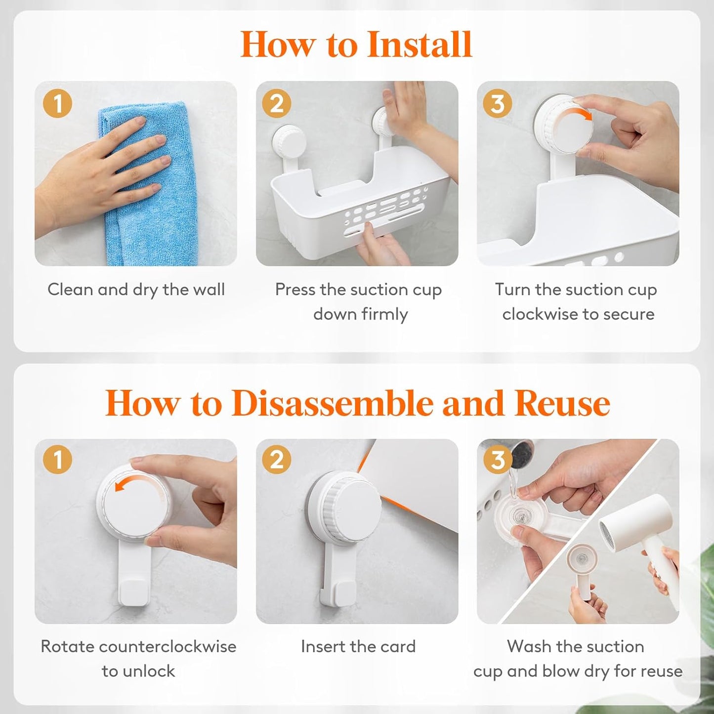 Lifewit Shower Caddy Suction Cup, 12.4inch Large Removable Shower Shelves for Inside Shower, NO-Drilling Bathroom Organizers and Storage Rack for Shampoo Strong Vacuum Suction, 2 Pack