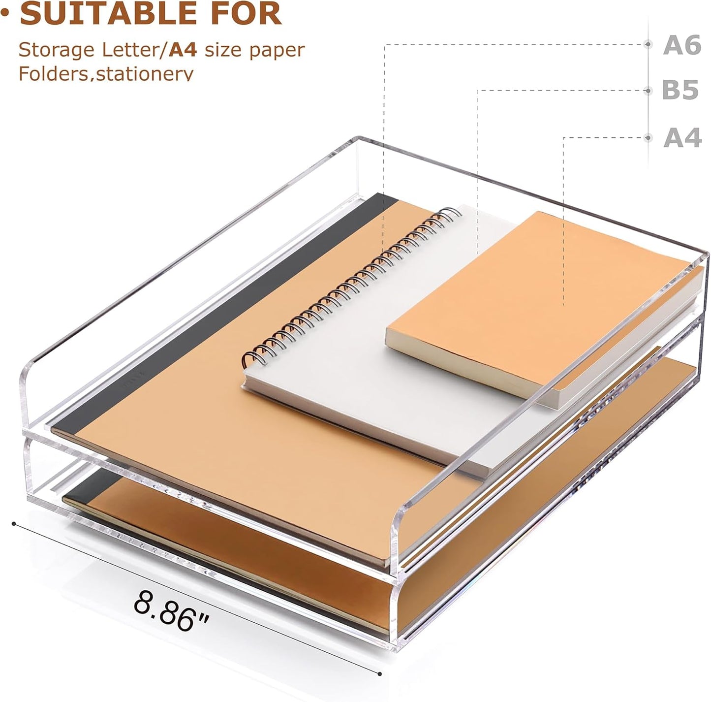 SANRUI 2 Tier Acrylic Stackable Paper Letter Tray, Vertical A4 File Desk Organizer and Accessories Sorter Tray, Clear Workspace Office Supplies Organizers, 12inx9.25inx3.42in