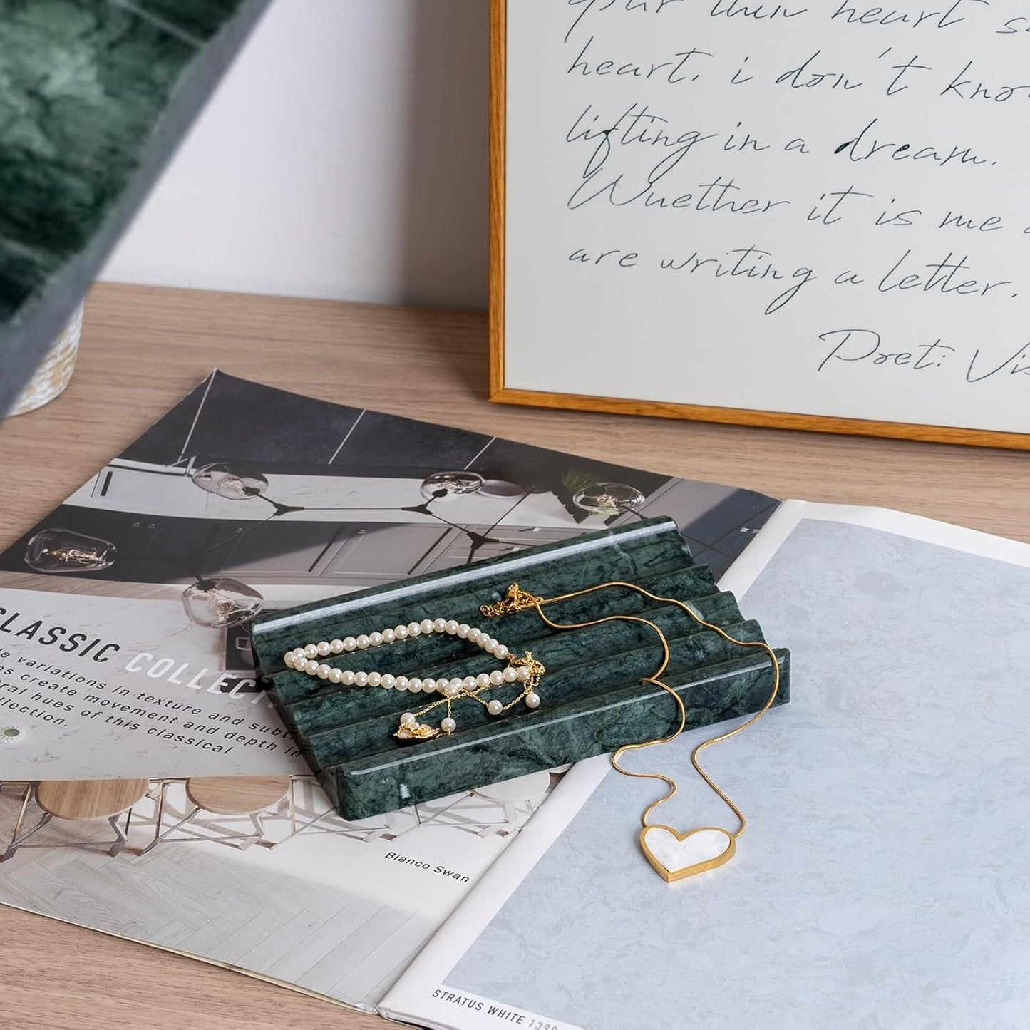 Soap Holder, Marble Soap Dish for Shower, Green Bar Soaps Holder with Water Ripple Design, Easy Cleaning Soaps Saver for Kitchen Sink,Bathroom, Executive Indian Natural Stone Soap Tray