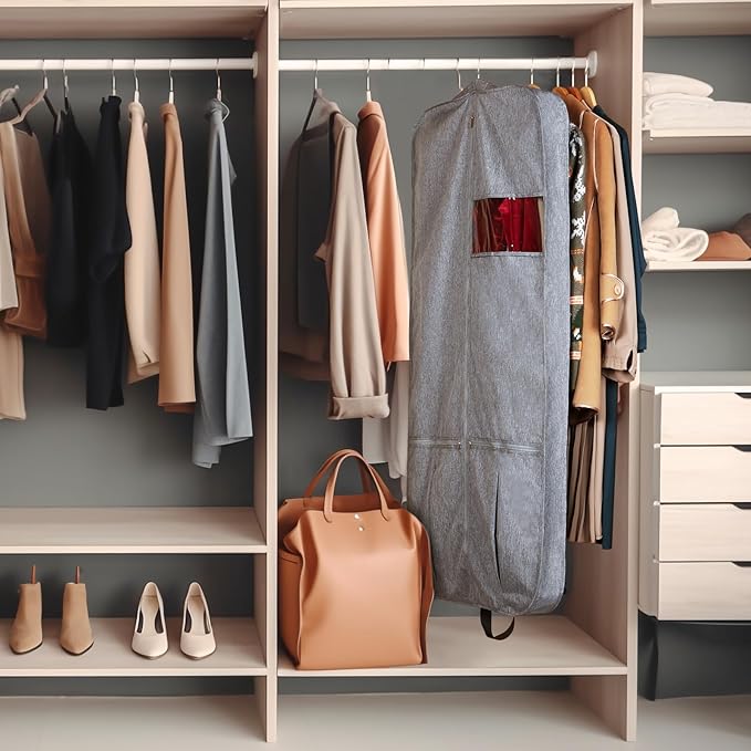 KEEGH 54" Garment Bags for Travel Tri-fold Garment Bag for Dresses Long Waterproof Suit Bags for Men Hanging Clothes for Suit Coats Tuxedos Dresses with 4 Big Pockets & Accessory Pouch, Black