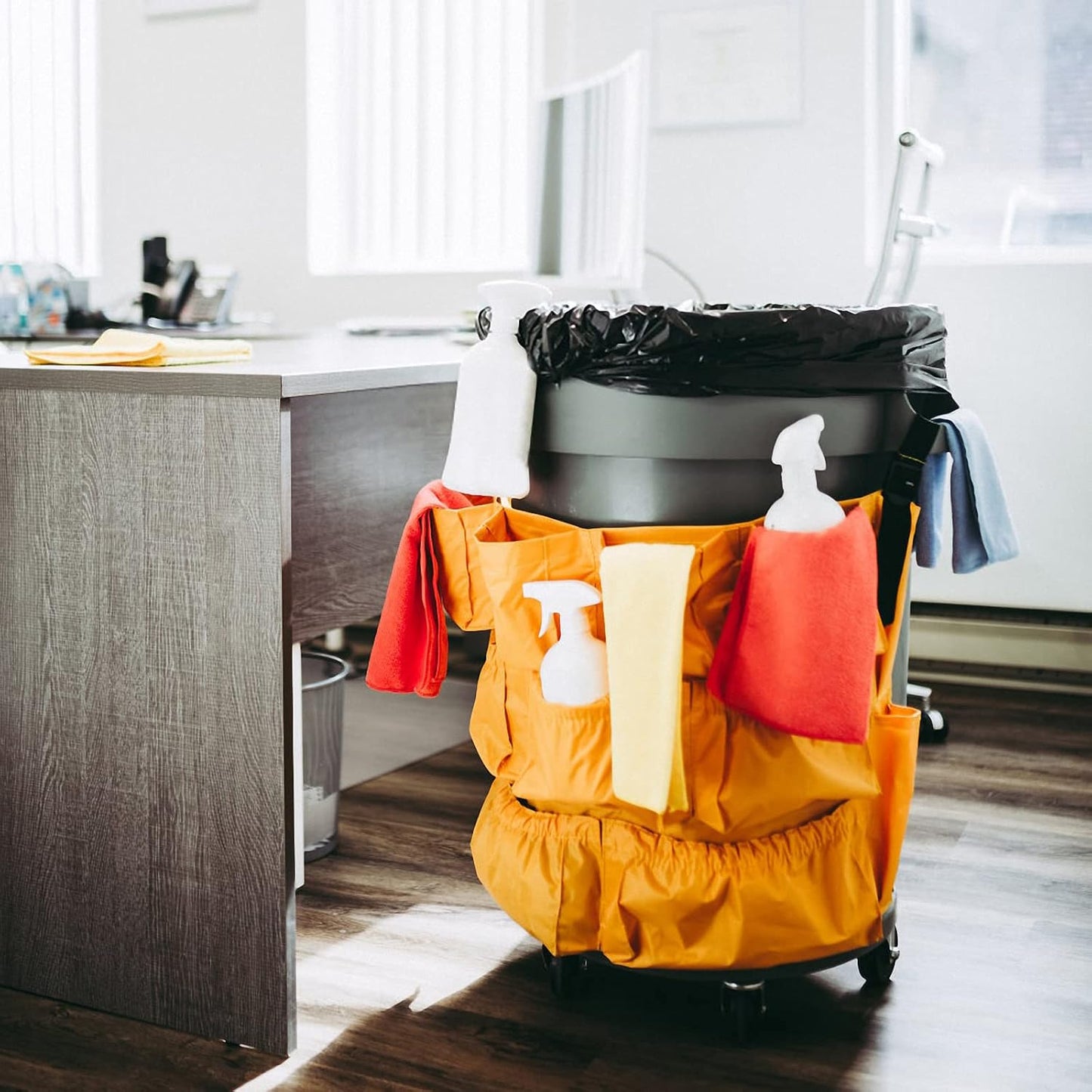 MOLIGOU 12 Pockets Trash Can Caddy Bag, Garbage Bin Caddy Organizer for Cleaning Tools and Supplies, Fits 20-44 Gallon Can